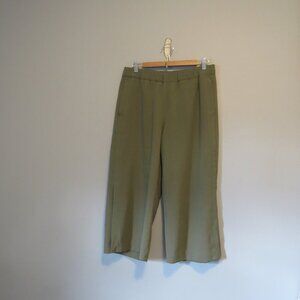 White House Black Market Olive Green Wide Leg Crop Pants Elastic Waist Sz 12